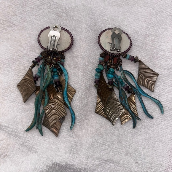 Purple and Turquoise Dangle Earrings - Picture 2 of 2